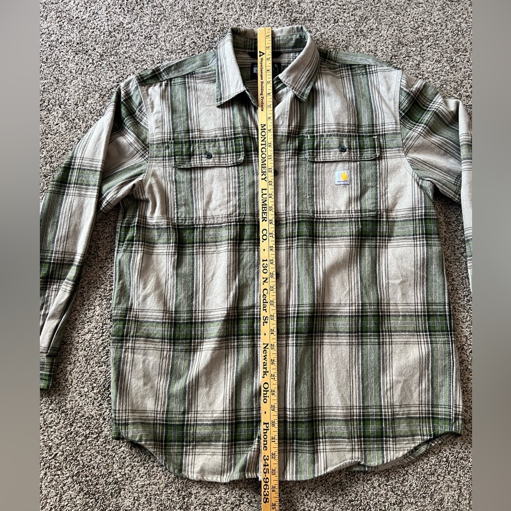 Carhartt Loose Fit Heavyweight Flannel Shirt Men’s L Plaid Khaki Green Workwear - Picture 4 of 7